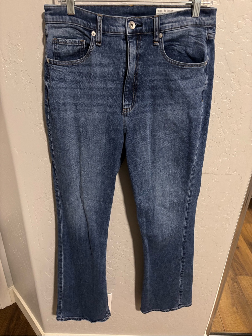 rag & bone Women's Mid-Blue wide leg bootcut full length jeans